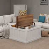 31.5" Farmhouse Coffee Table, Square Wood Center Table Hinged Lift Top, Rustic Cocktail Table W282P160415