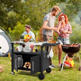 ZNTS Outdoor Grill Cart with Storage, Rolling Bar Cart Movable Kitchen Island for BBQ, Patio Dining Cart 64945841