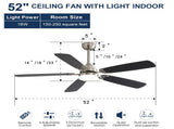Modern 52 Inch Led Ceiling Fan 110V 6 Speed Wind 5 Blades Remote Control Reversible DC Motor W934P189486