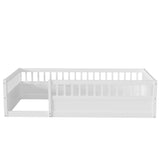 ZNTS Twin Floor Bed Frame with Fence, Wood Kids Floor Beds Frame for Bedroom Playroom,White W2593P164747