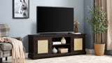 Farmhouse Rattan TV Stand Console Table for TVs up to 70 Inches, TV Console Table with 2 Storage W1758P178931