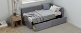 Modern Style Twin Size L Shape Corner Bed, Linen Upholstered Daybed with Two Storage Drawers,Gray N701P263819G