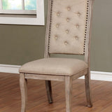 ZNTS Natural Rustic Tone Set of 2 Dining Chairs Beige Fabric Tufted back Chairs Nailhead trim Upholstered B01181961