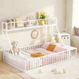 Full Size Floor Bed Frame with Safety Fence, Metal Floor Bed with Desk and Storage Shelves, W1580P240069