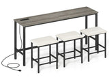4 Piece Counter Height Bar Table Set with Charging Station & USB Ports, Gray Pub Table with 3 Stools 39030485