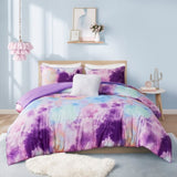 Twin/Twin XL Watercolor Tie Dye Printed Comforter Set with Throw Pillow B035129810