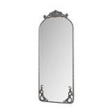 58"x24" Arched Full Body Mirror with Vintage Ornate Carved Applique on Top and Bottom, Hanging Wall W757P286274