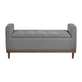 Mid-Century Modern Lift Top Storage Bench 1pc Tufted Gray Upholstered Solid Wood Walnut Finish B011P192193