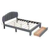 Teddy Fleece Queen Size Upholstered Platform Bed with Drawer, Gray WF309187AAE