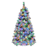 ZNTS 6FT Pre-Lit Spruce Snow Flocked Christmas Tree with Pine Cones, Artificial Xmas Tree with 403 Branch N704P198470A