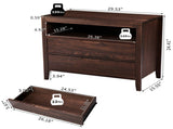 Brown P2 density board solid wood veneer frame 75*40*61CM two drawers with upper compartment 38698742