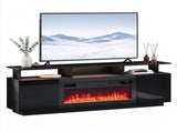 Black Fireplace TV Stand, 199.6*40*62cm, Embossed Particle Board with Melamine Foil, High Gloss 66699979