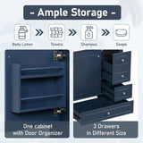 30" Bathroom Vanity with Sink, One Door with Shelf and Three Drawers, Soft Close Door, Blue N759P225994C