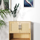 Mid-Century Modern 4-Door Storage Cabinet with Woven Rattan Doors & Adjustable Shelves - Perfect for W3151P288912