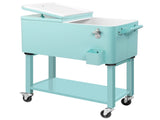 80 Quart Rolling Ice Chest, Portable Bar Drink Cooler with Catch Basin, Bottom Storage Tray and 10515126