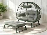 Double Patio Egg Chair Ottoman, Wicker Outdoor Egg Chair Cushion, 2 Person Lounge Chair T5880P501484