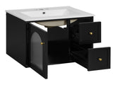 24" Bathroom Vanity Set Wall Mounted for Small Space, Bathroom Cabinet with Ceramic Sink, 2 Drawers N710P286704B