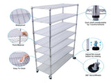 7 Tier Metal Wire Shelving Unit, 2450lbs Heavy Duty Adjustable Storage Rack with Wheels & W465142135