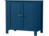 Navy Blue Painted MDF Bathroom Tall Cabinet with Vertical Ribbing, Double Doors, 23.6*11.8*31.5in 90175278