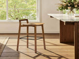 Sven 30" Modern Minimalist Low Back Wood Barstool, Dark Brown Walnut Ash Wood B2719P395566