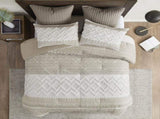 3 Piece Cotton Comforter Set with Chenille Tufting Taupe Full/Queen B035128803