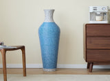 Hand-Woven PVC Rattan Floor Vase, 39 Inch Tall Blue and White Striped Decorative Vase, Farmhouse W2796P300933
