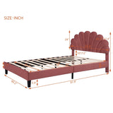 Queen Size Upholstered Platform Bed with Flower Pattern Velvet Headboard, Bean Paste Red WF305291AAH
