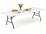White 71 Inch Portable Foldable Camping Table, HDPE Waterproof Easy Clean Plastic Outdoor Table with 91146547