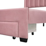 ZNTS Queen Size Storage Bed Velvet Upholstered Platform Bed with a Big Drawer - Pink WF296854AAH