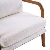 High Back Solid Wood Armrest Backrest Iron Frame Teddy Velvet Indoor Leisure Chair Off-White 78816412