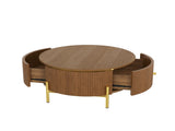 Modern Round Coffee Table with 2 large Drawers Storage Accent Table, Brown, 31.5" N735P338995D