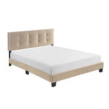 ZNTS 1pc Queen Platform Bed Light Brown Velvet Upholstered Adjustable Height Headboard Button Tufted B011P203573