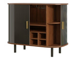 28" Fluted Wine Bar Cabinet with 8-Grid Wine Rack, 5-Level Adjustable Shelves, 2 Glass Holders, 53324323
