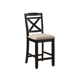 Transitional Style Counter Height Chairs Set of 2pc Black Finish Wood Beige Fabric Seat B01169895