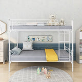 Twin-Over-Twin Bunk Bed with Metal Frame and Ladder, Space-Saving Design,White W84034153