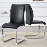 Luxury Simple Arch Chair - Set of 2 Black PU Material High Resilience Dining Chair with Arched Metal W1151P154868