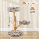 3-Level Natural Pear Wood Cat Tree - 19.5"x35.5", Jute Scratching Posts, Long Plush 10303991