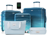 Luggage Sets 5 Piece, 20-inch with USB Port, ABS Durable Suitcase with Travel Bag, ABSPC Hard Shell N726P265424C