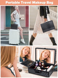 ZNTS Portable Makeup Case with LED Mirror Travel Makeup Bag Cosmetic Organizer Box with Locks, Brush W1550P163305