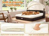 Hand-Woven PE Rattan Dog Bed with Adjustable Canopy, Elevated Outdoor Pet Daybed with Washable Plush 33241988