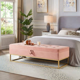 58.6" Bed Bench Metal Base with Storage Pink Velvet W1097119562