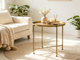 18 Inch Round Coffee Table for Living Room, Hammered Tray Top Center Table with Metal Frame for 01721341