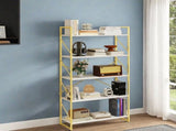 5 Tier Bookshelf, Modern Gold& White Bookcase, Open Bookcase Storage Organizer for Bedroom, Living 74837435