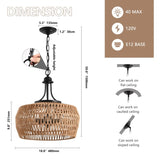 Boho Hemp Rope Pendant Light, Hand-Woven Jute Hanging Lamp with Adjustable Chain, Natural Rope Shade W1340P241300