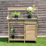 Solid Wood Garden Potting Bench Large Metal Tabletop, Big Drawer, Removable Shelf, 3 Hooks 64506155