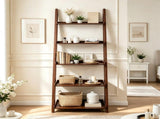 5-Tier Bamboo Leaning Ladder Shelf, Minimalist Wall-Leaning Storage Rack with Anti-Tipping Device, 16239279