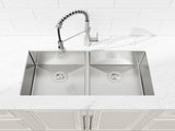 33"x19" Embedded Double Bowl Kitchen Sink, Undermount Handmade Sink in Brushed Unable 56017695