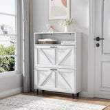 Farmhouse Shoe Storage Cabinet with Barn Door Design, Shoe Organizer with 2 Flip Drawers, GL-W2557P181707