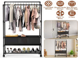 3 Tiered Portable Clothing Rack For Bedroom Entryway Double Hanging Rods Sturdy Iron Garment Rack 09895444