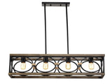 4-Light Farmhouse Rectangle Pendant Light,31.6" Nature Wood Texture Vintage Rustic W3596P469841